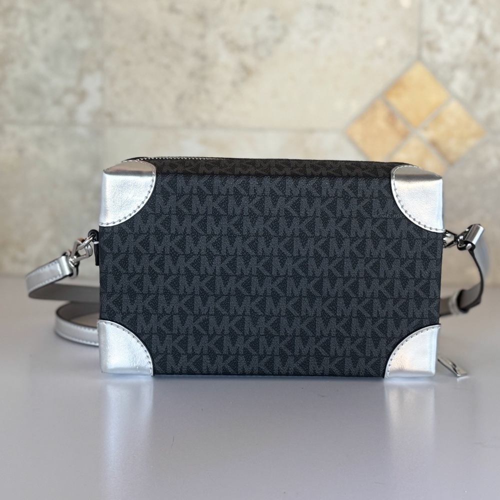 Michael Kors Jeanie Small Trunk Black and Silver Crossbody Bag - Picture 2 of 12